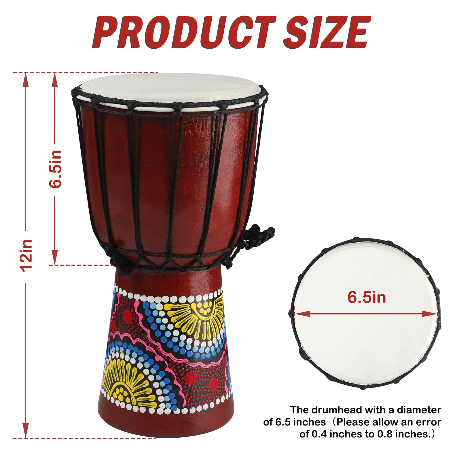 Amazon | 木製ジャンベドラム、6.5インチ×12インチの彫刻マホガニー